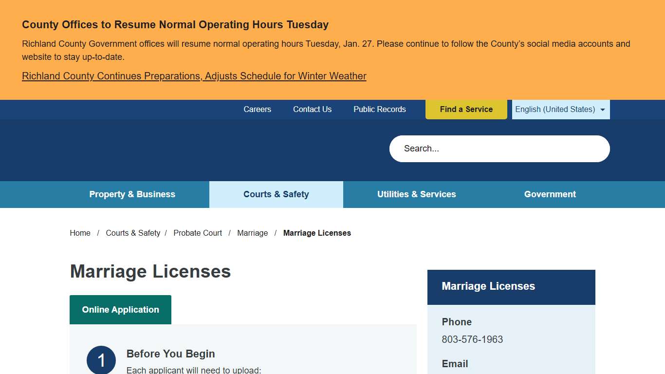 Marriage Licenses Richland County SC