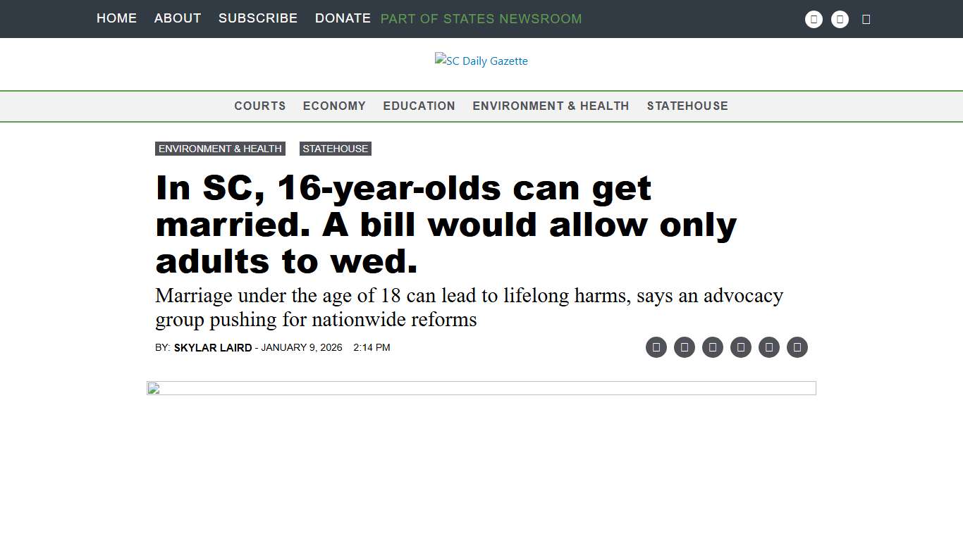 In SC, 16-year-olds can get married. A bill would allow only adults to wed. • SC Daily Gazette